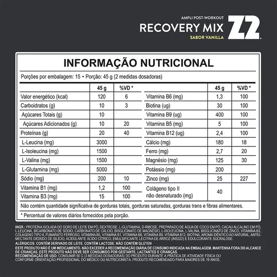 Pós-Treino Z2 Recovery Mix Sabor Baunilha 675g